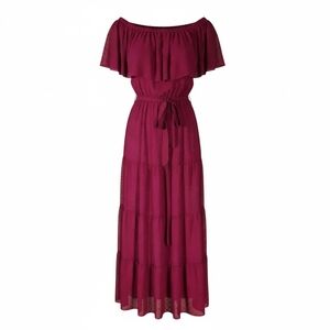 Burgandy Summer Off-Shoulder Maxi Dress Sheer